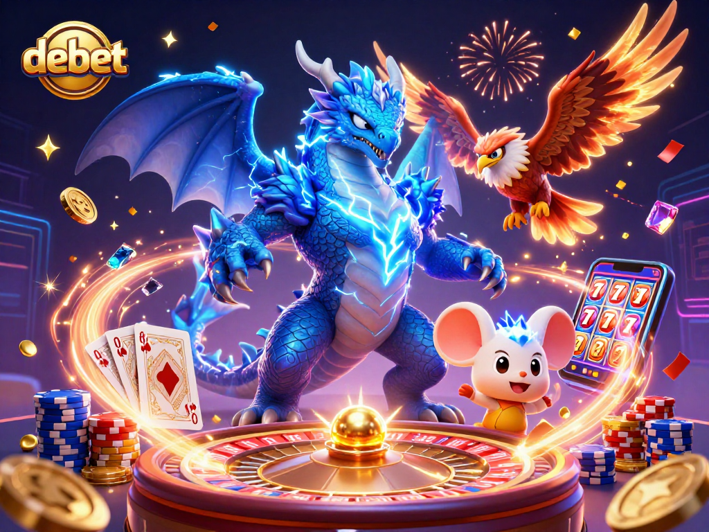 Engage with debet through this vibrant illustration of casino action featuring a thunder dragon and dynamic elements.