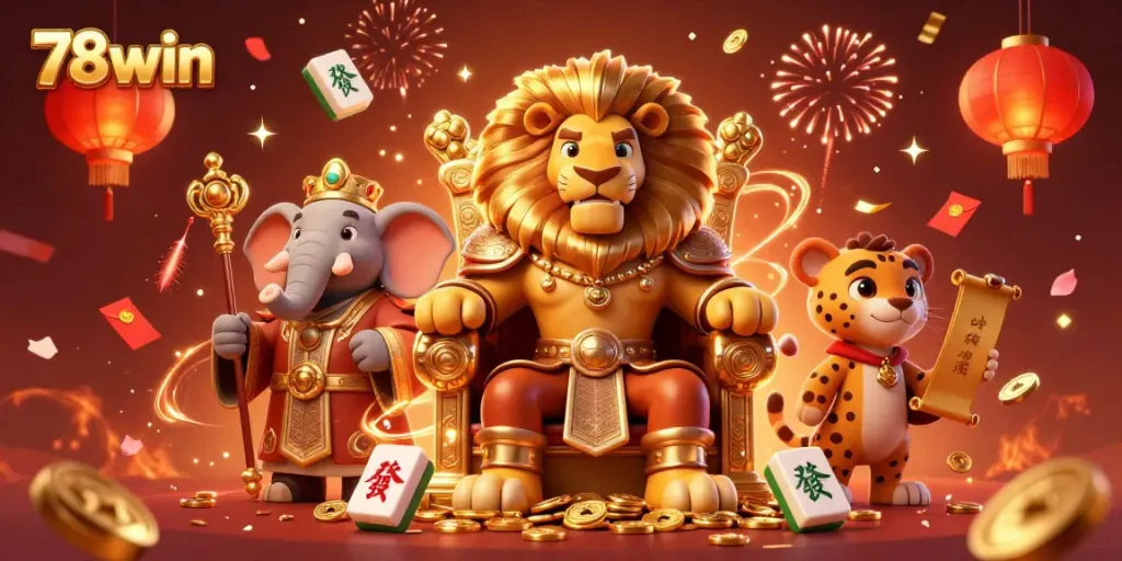 Experience the excitement of 78win with dynamic characters and celebratory elements in a vibrant casino scene.