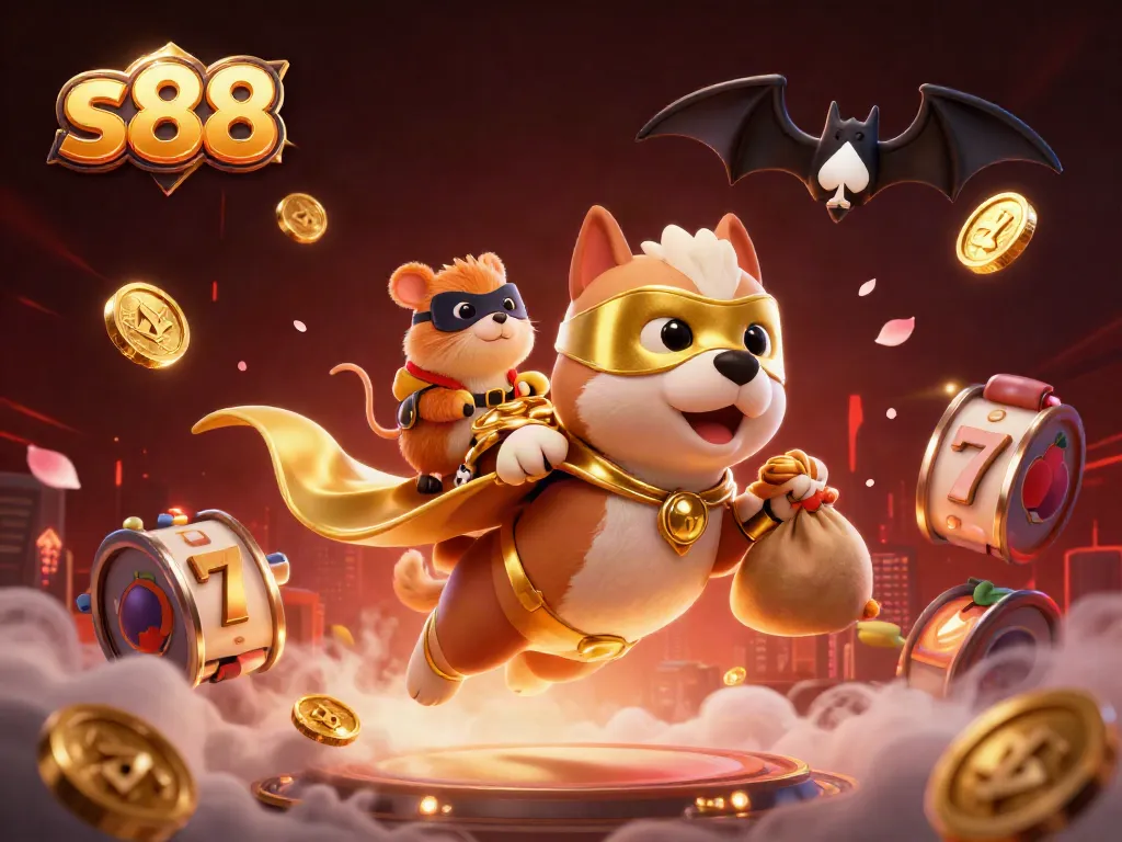 Experience thrilling s88 gameplay with our superhero dog and his sidekick amid stacked slots and festive décor.
