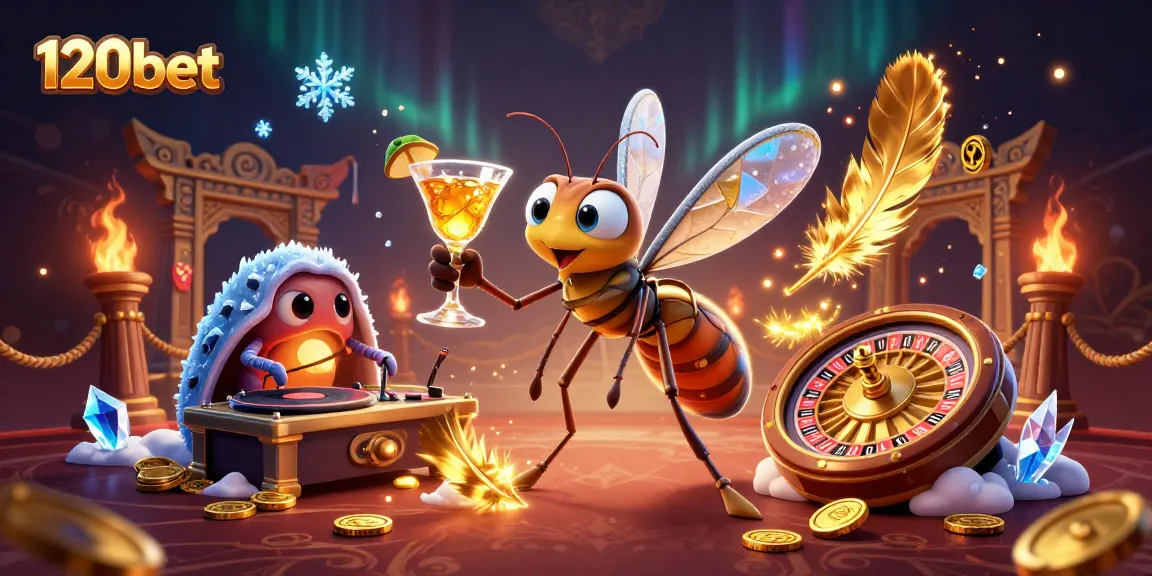 Experience thrilling gaming with 120bet's animated casino mascot scene featuring vibrant characters and dynamic elements.