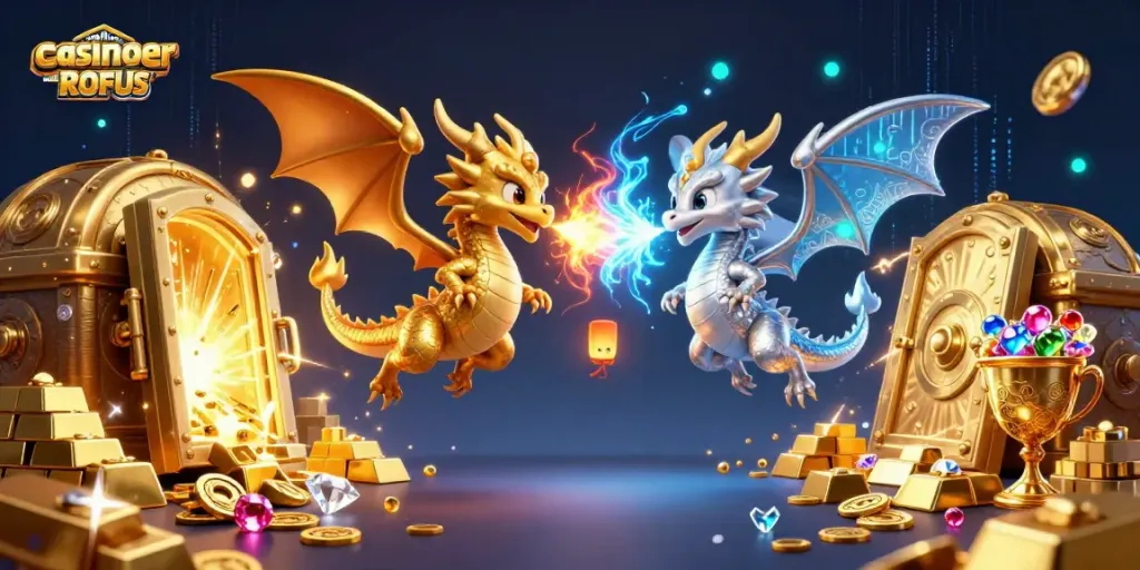 Experience online casinoer uden ROFUS with dynamic dragons amidst treasures and vibrant casino elements