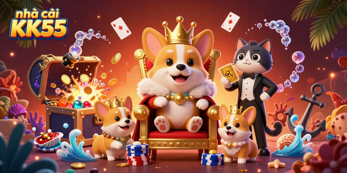 Experience dynamic gaming with nhà cái KK55 in a vibrant 3D casino scene filled with excitement.