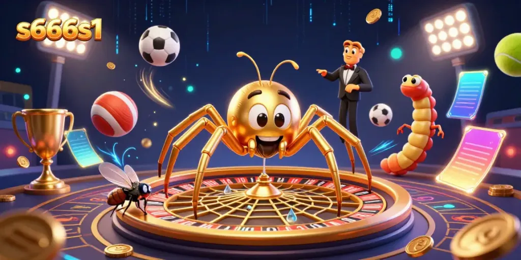 Experience thrilling bets with s666s1 in an elaborate casino scene, showcasing a golden spider and engaging dynamics.