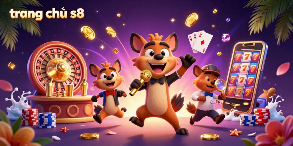 Experience excitement at trang chủ s8 with hyenas entertaining in a bustling casino scene.