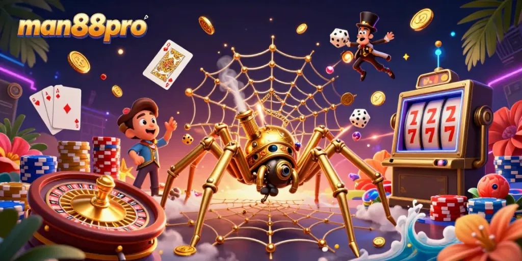 Experience the excitement of man88pro with vibrant characters and casino elements, capturing thrilling moments in gaming.