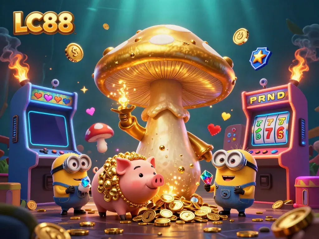 Engage with the magical experience of LC88, featuring golden wizardry, vibrant game elements, and casino excitement.