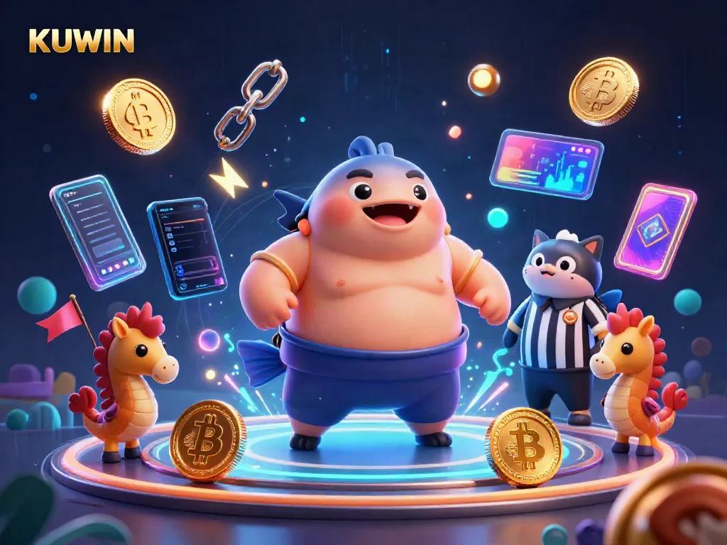 Engage with thrilling KUWIN gaming through a vibrant underwater scene filled with dynamic crypto elements.