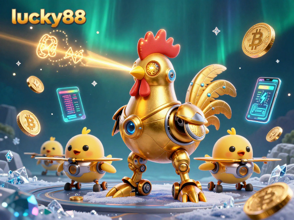 Engage in thrilling betting with lucky88, featuring a golden rooster robot and cryptocurrencies