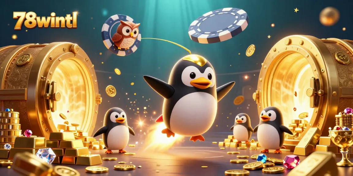 Experience the excitement of 78wintl as a golden penguin blasts through space to a casino.