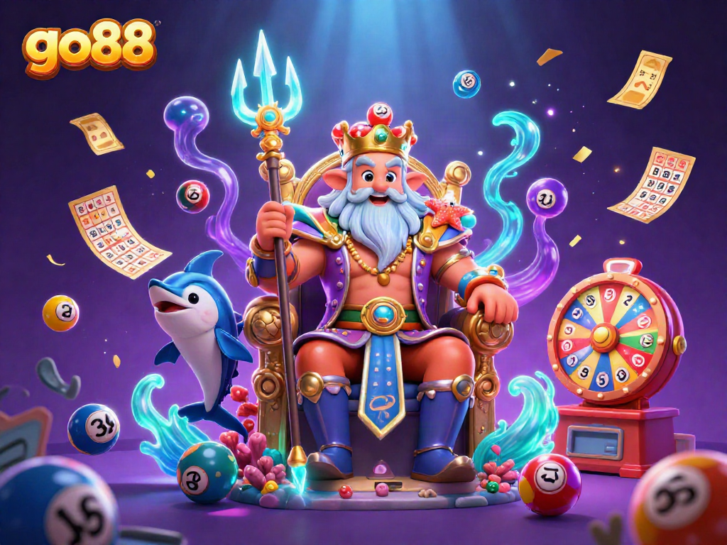 Engage in exciting games at go88, featuring vibrant lottery elements and a dynamic underwater scene.