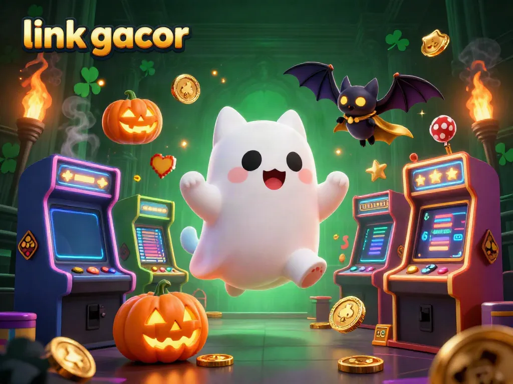 Experience thrills with link gacor as a ghost cat and vampire bat enchant you in a vibrant casino scene.