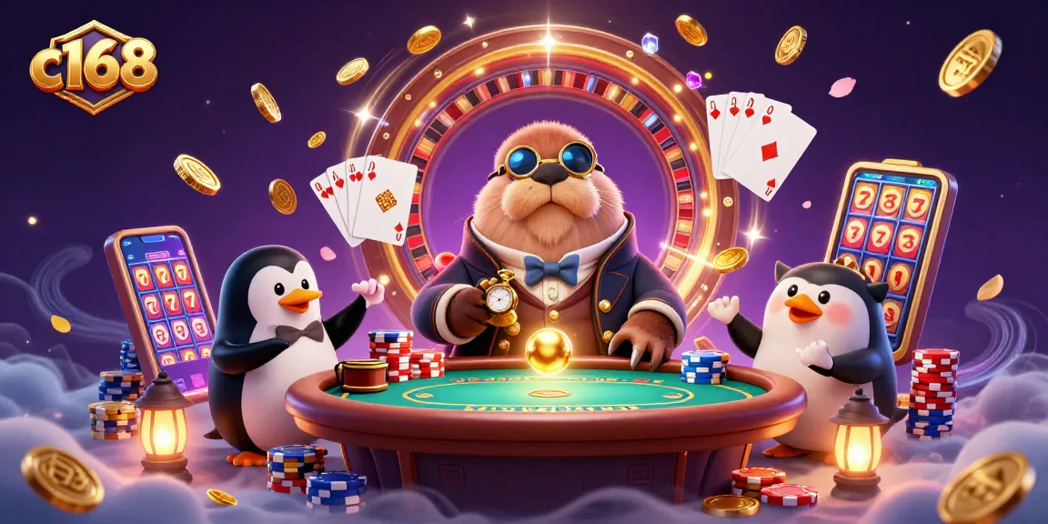 c168 tham gia vào bàn poker dưới nước với những đồng xu vàng và biểu tượng may mắn