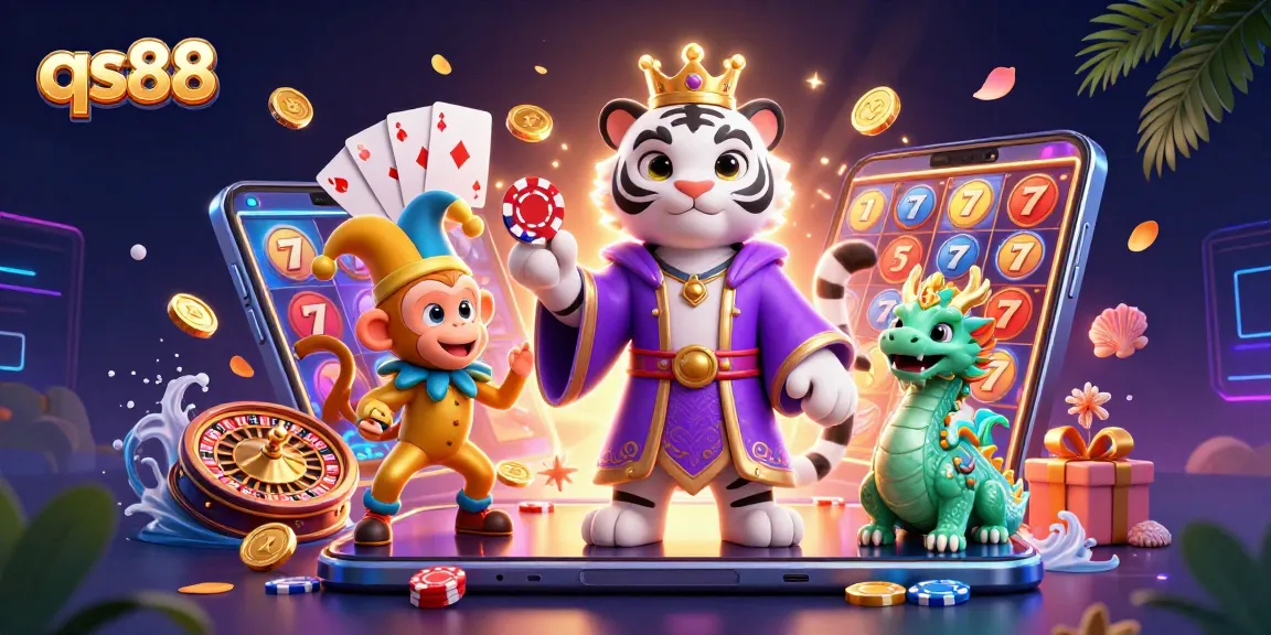Experience qs88's vibrant casino scene with 3D characters and slot games bursting with excitement.