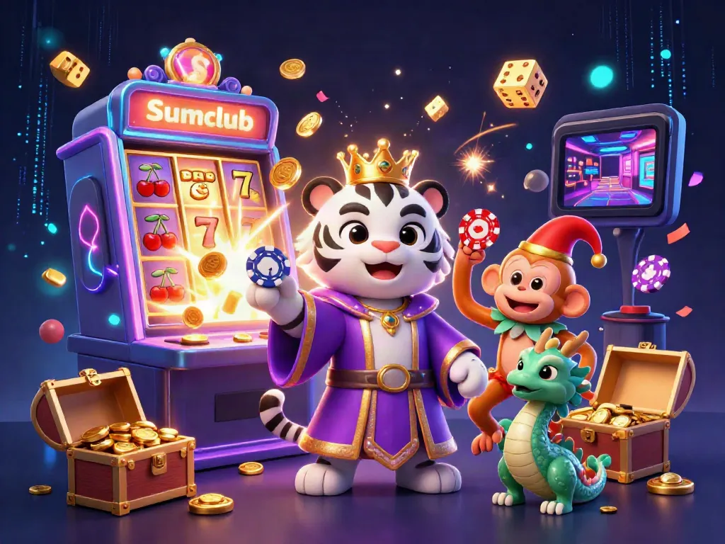 Experience the thrill of Sumclub in this vibrant 3D casino illustration of luck and excitement.