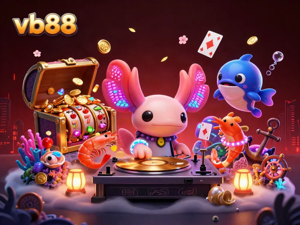 Win with vb88 at this vibrant, dynamic underwater casino scene featuring exciting gaming elements.