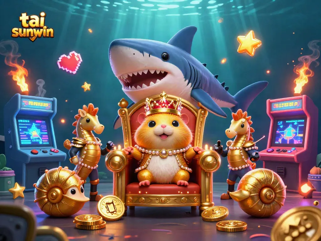 Win big with tai sunwin in this vibrant arcade-inspired casino illustration.