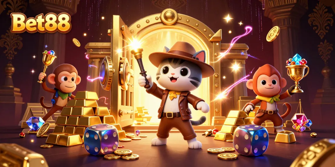 Bet88 offers a thrilling adventure of exploring casino treasures with an archaeologist cat and a torch-bearing monkey.