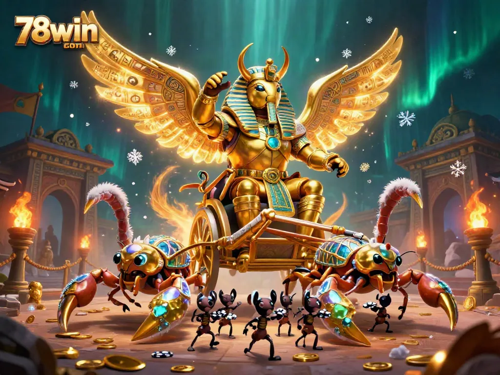 Engage in thrilling action at 78win com with a golden beetle in a dynamic casino scene.