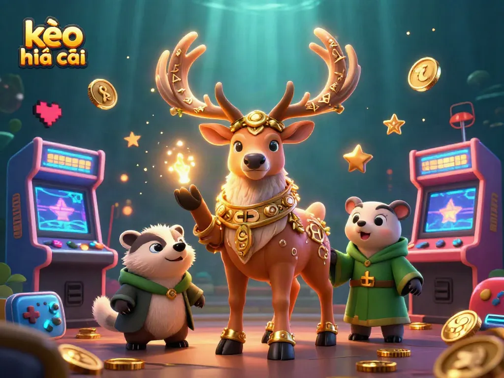 Engage with kèo nhà cái through dynamic 3D casino elements and characters in a vibrant scene.