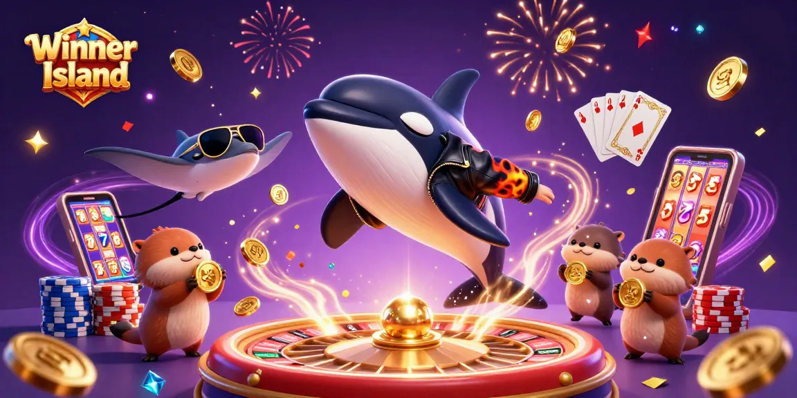 Engage in adventurous gaming at Winner Island Casino, surrounded by thrilling casino elements.