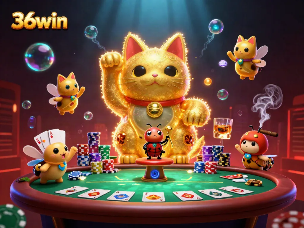 Experience the excitement of 36win with a dynamic 3D lucky cat and vibrant casino elements.