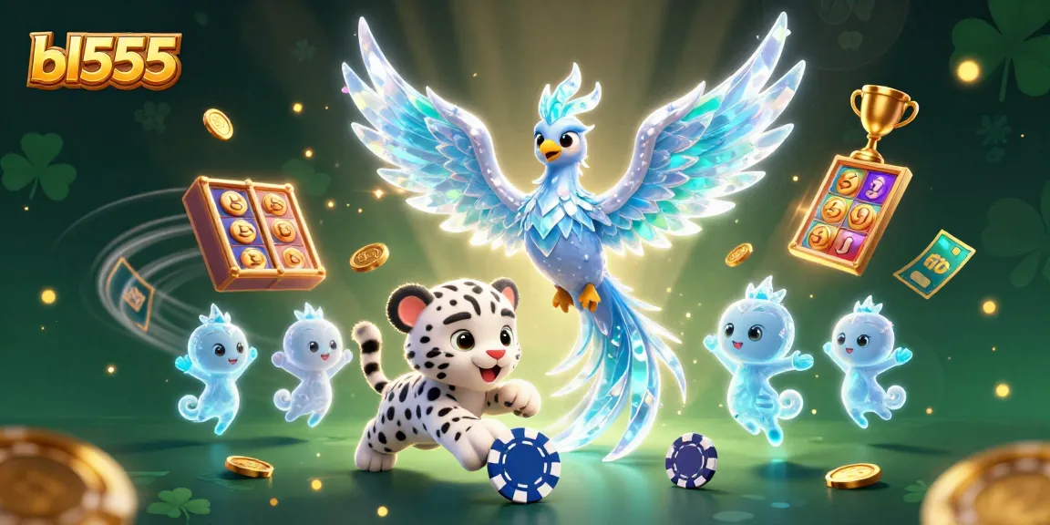 Experience the thrill of winning at bl555 with a dazzling casino scene featuring an ice phoenix and rich game elements.