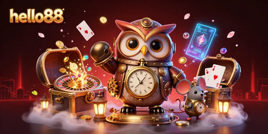 Experience thrilling moments at hello88 with steampunk gaming characters in a vibrant casino scene.