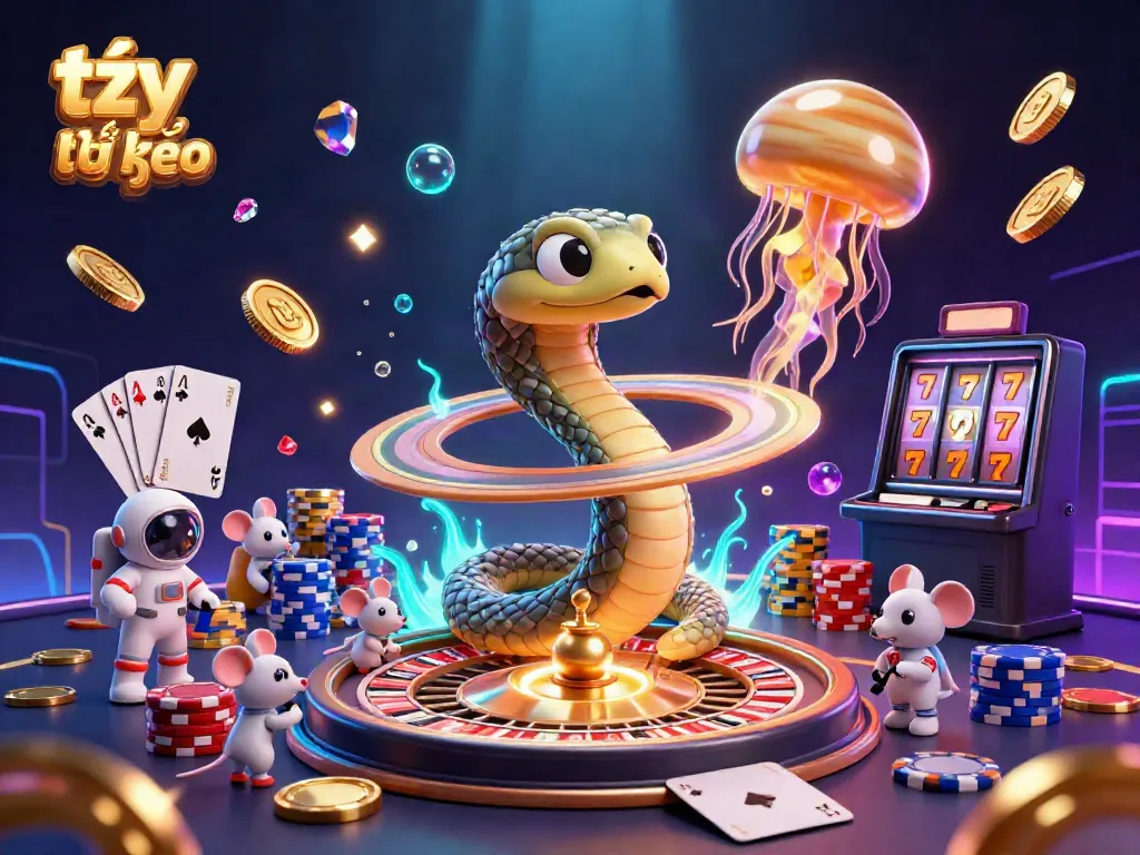 Engaging illustration of tỷ lệ kèo with a cosmic roulette featuring astronaut mice and a golden jellyfish dealer.