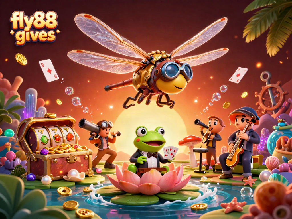 Experience thrilling action with fly88 gives as a dragonfly pilot navigates a lily pad casino.