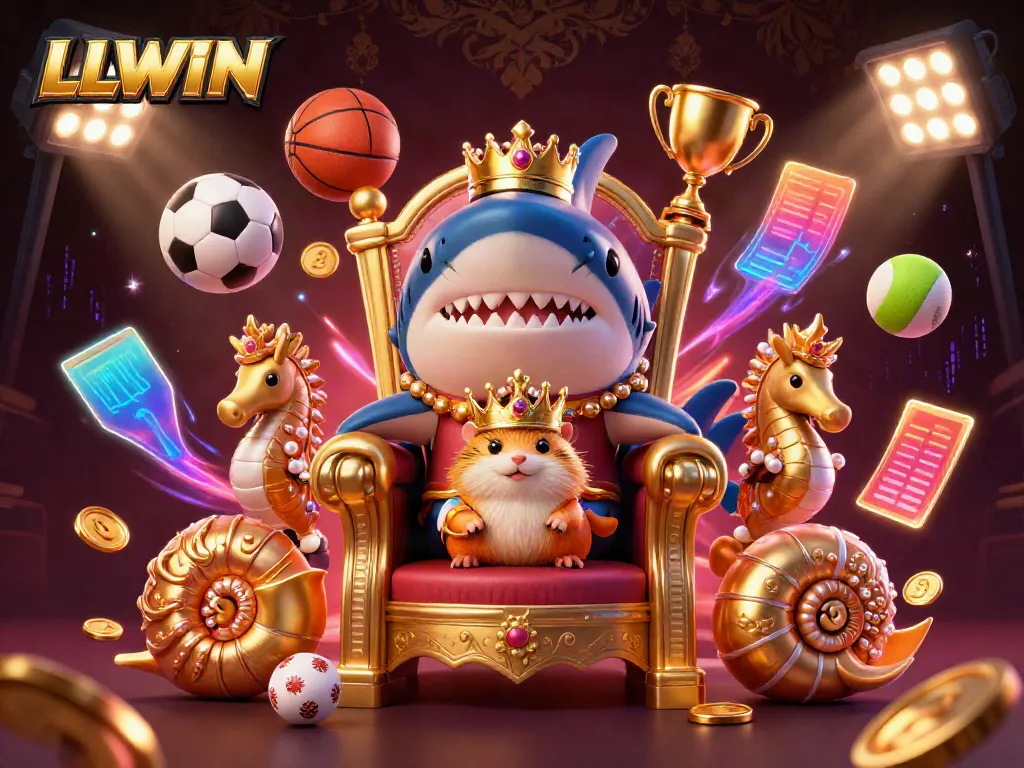 Celebrate with LLWIN in this dynamic scene of gaming royalty and sports excitement.