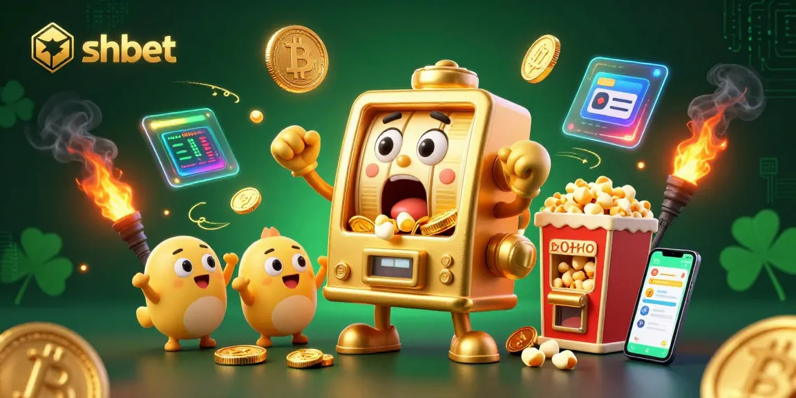 Watch shbet's exciting golden slot machine win a jackpot amidst cryptocurrencies and vibrant casino elements.