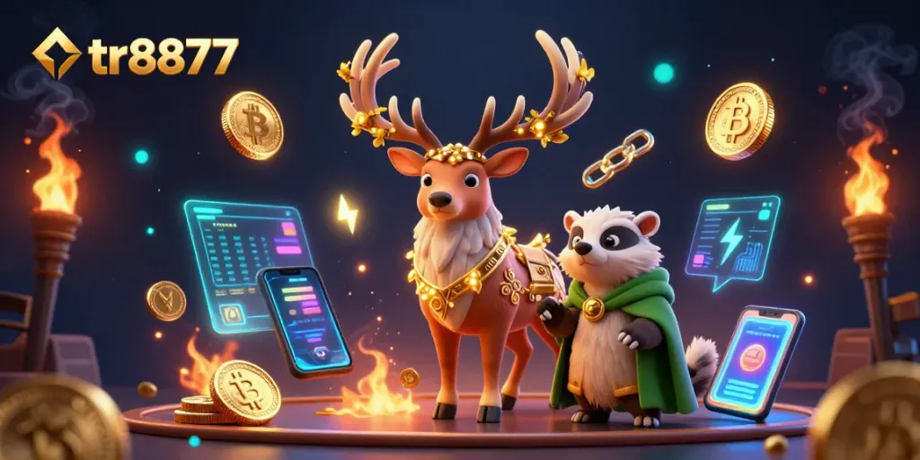 Experience tr8877 with vibrant 3D characters in a dynamic crypto casino scene.