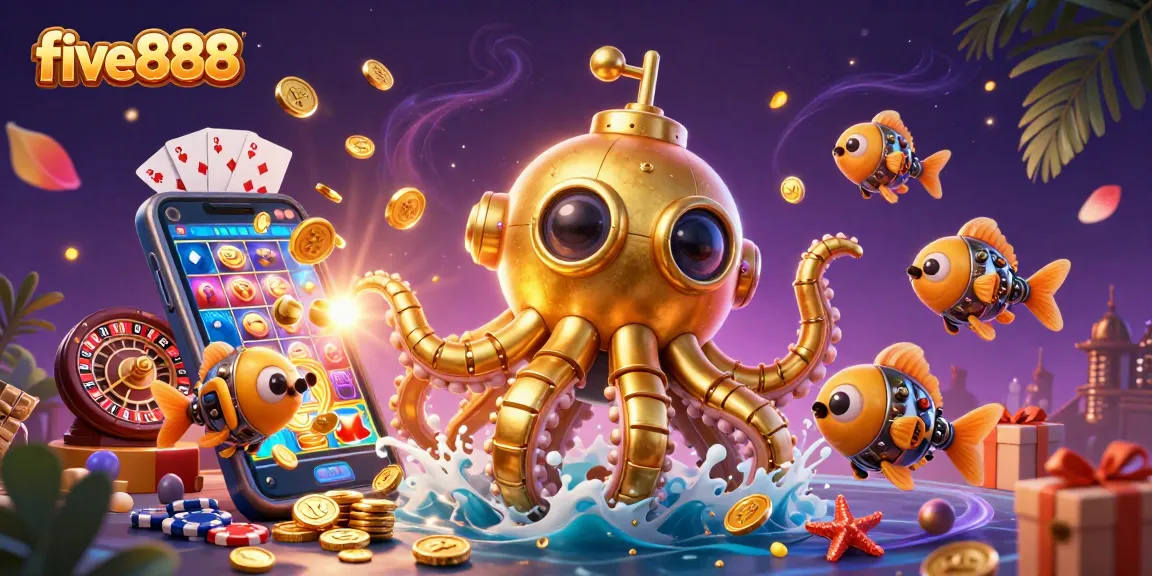 Experience thrilling gameplay at five888 with a golden kraken submarine in a sea of cash
