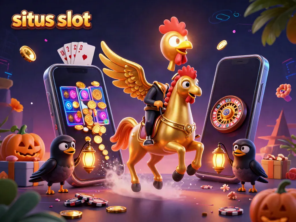 Spin to win at situs slot with the golden rooster and spooky companions lighting up the casino.