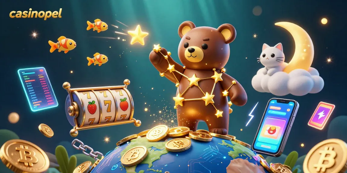 Speel casinospel met de gouden sterrenconstellatiebeer en vallende munten onder een dynamische lucht.