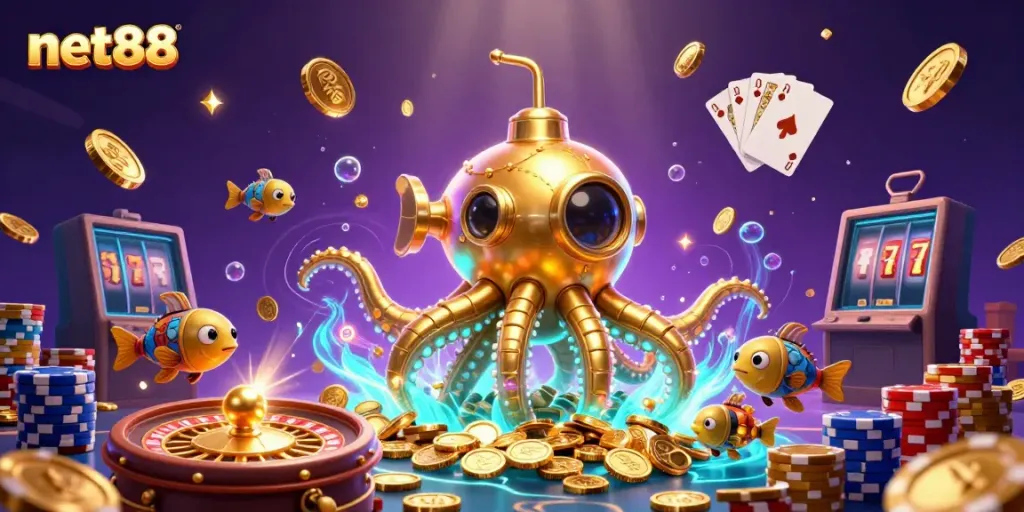 Experience thrilling gaming action with net88 in an ultra-detailed scene of adventure and rewards.