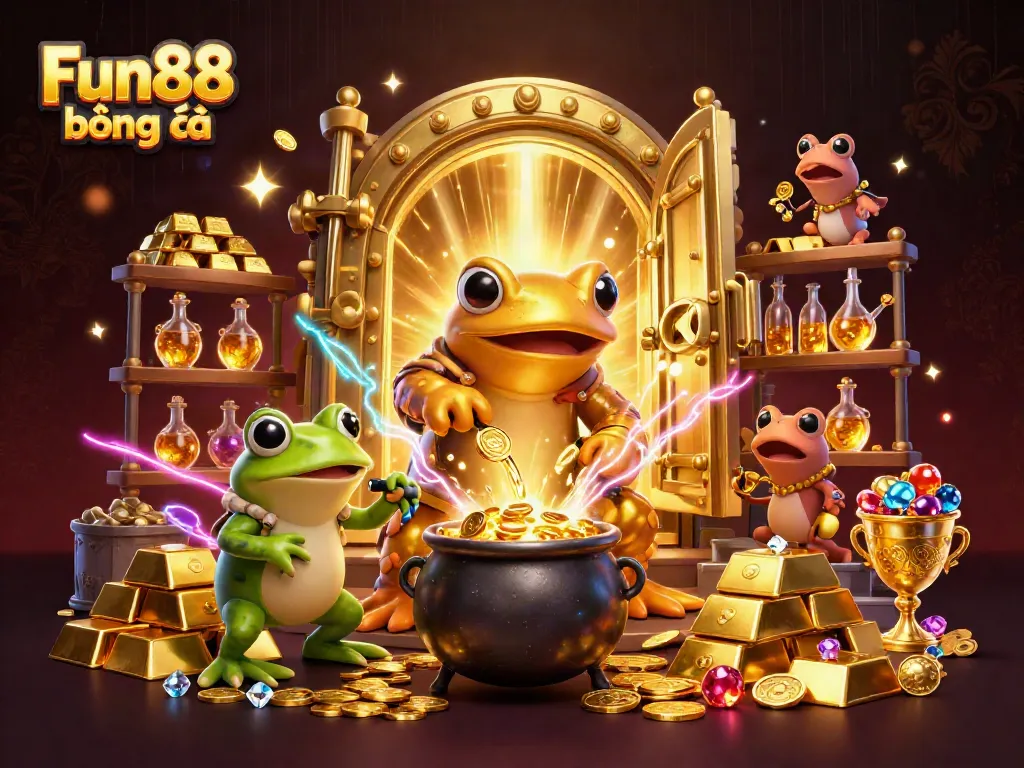 Experience exciting gameplay at Fun88 bóng đá with a colorful and dynamic digital illustration of alchemists transforming fortunes.