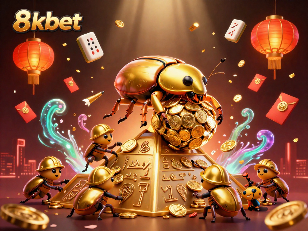 Experience the thrill of 8kbet as our golden beetles intrigue gamers in a luxurious casino environment.