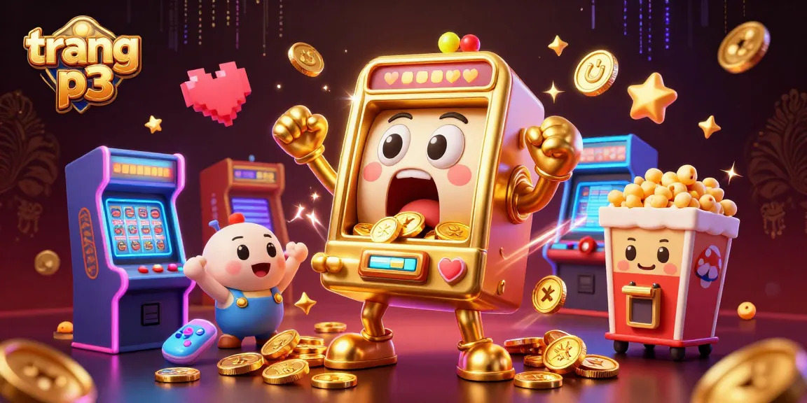 Play thrilling slots at trang p3, where a golden jackpot machine explodes with coins and excitement!