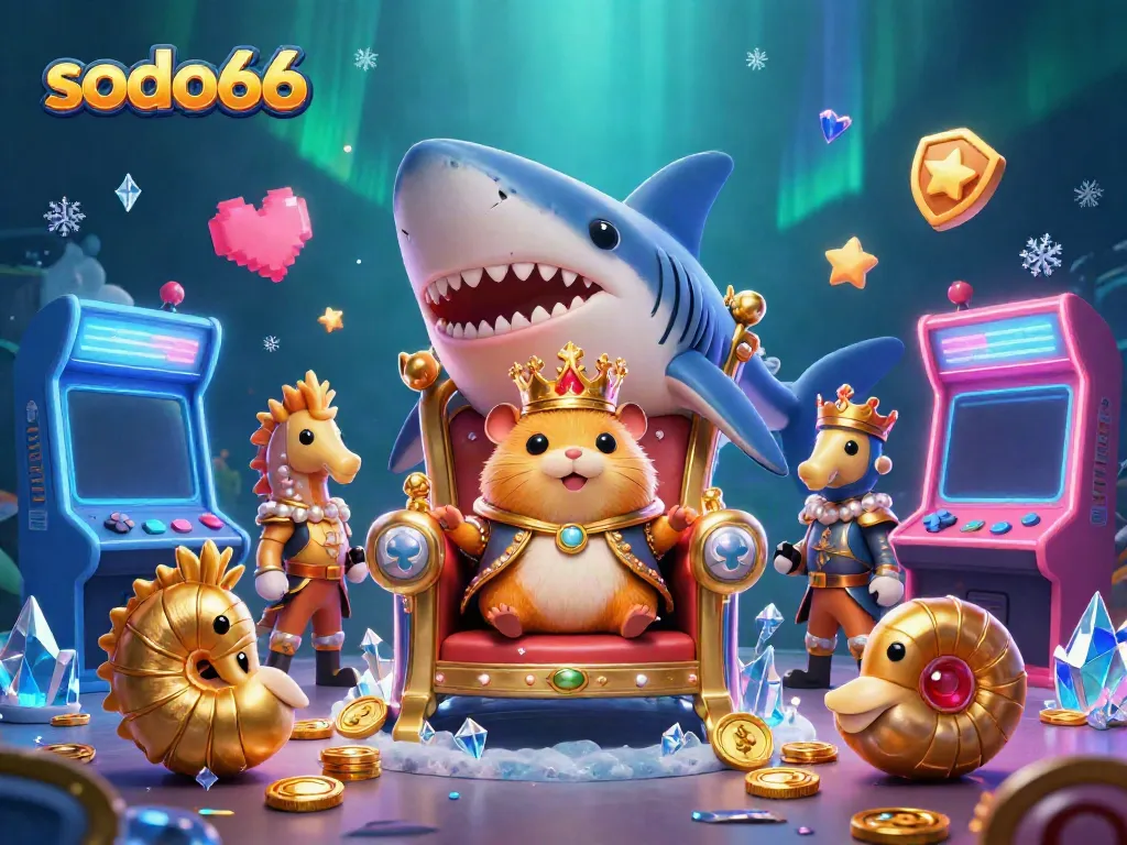 Engage with SODO66 in an ultra-detailed 3D casino adventure illustration featuring vibrant characters and game elements.